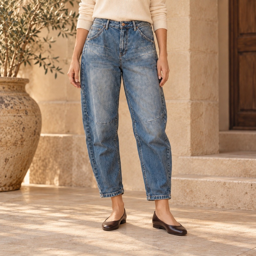 NWT Anthropologie Pilcro Barrel Leg Stretch Jeans Womens 30 Medium Wash Utility